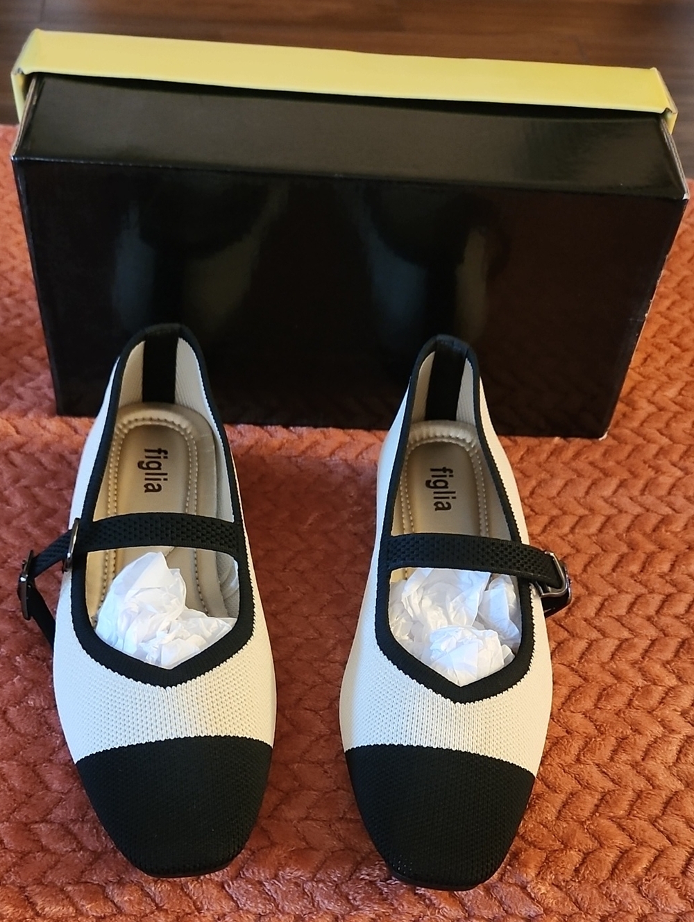 Women's Black and White Mary Jane Flats